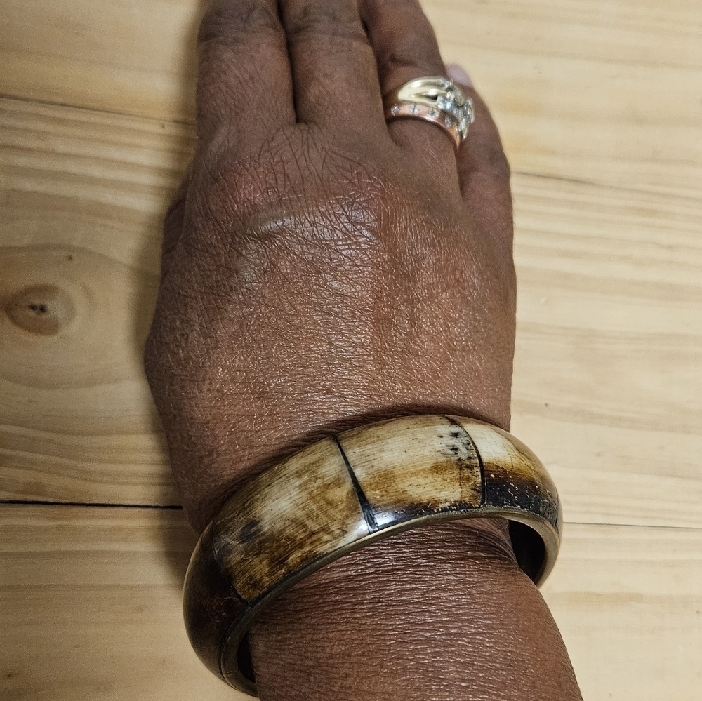 Vintage Bone and Brass Bangle Bracelet
